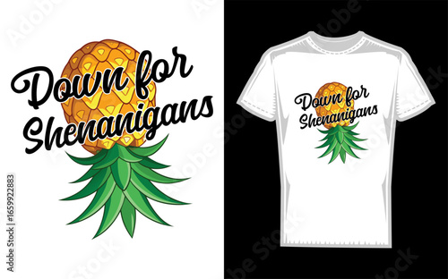 Upside Down Pineapple Cat Illustration Funny Swinger Design for Apparel
