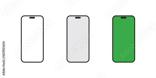 Minimal Phone Mockup with Blank Green Screen – Simple Mobile Device Illustration