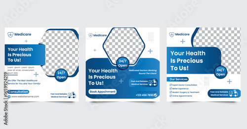 Healthcare medical social media template, medical banner design vector