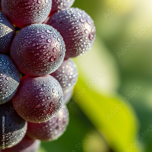A bunch of grapes with natural moisture, shot in a way that provides clear space for marketing text.