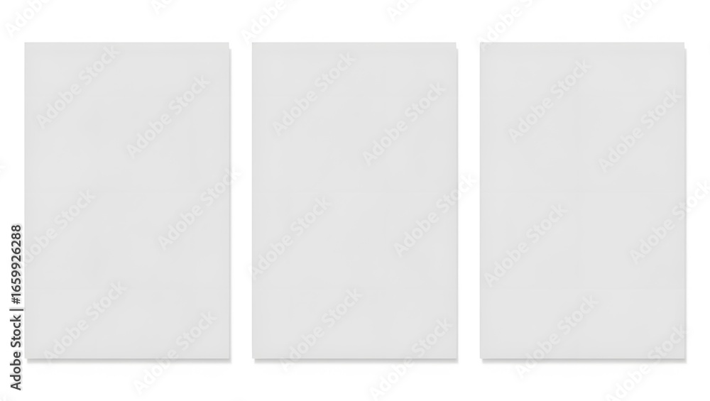 Fototapeta premium Triptych of Blank White Canvas Panels: Perfect for Mockups & Design Projects