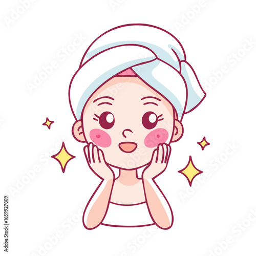 Cute Girl With The Towel On Head Care For Her Skins After Taking Bath
