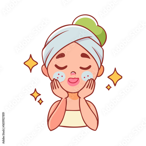 Cute Girl With The Towel On Head Care For Her Skins After Taking Bath
