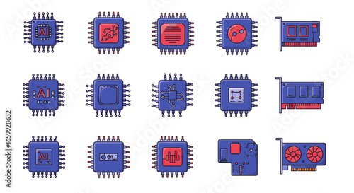 Modern technology innovation with colorful microchip concepts in a minimalist style