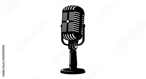 Vintage microphone silhouette for broadcast and music design projects