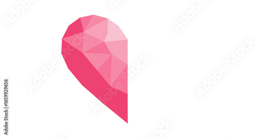 Low poly pink heart shape on white background with geometric facets