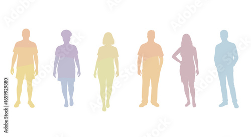 Multicolored silhouettes of diverse individuals on a white background