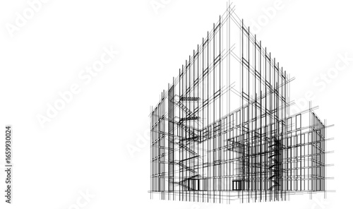 Architectural drawing of a house vector 3d illustration