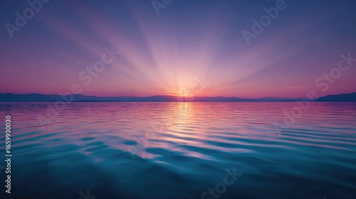 Serene Sunset Over Calm Waters with Vibrant Colors and Gentle Ripples Reflecting Light and Peacefulness