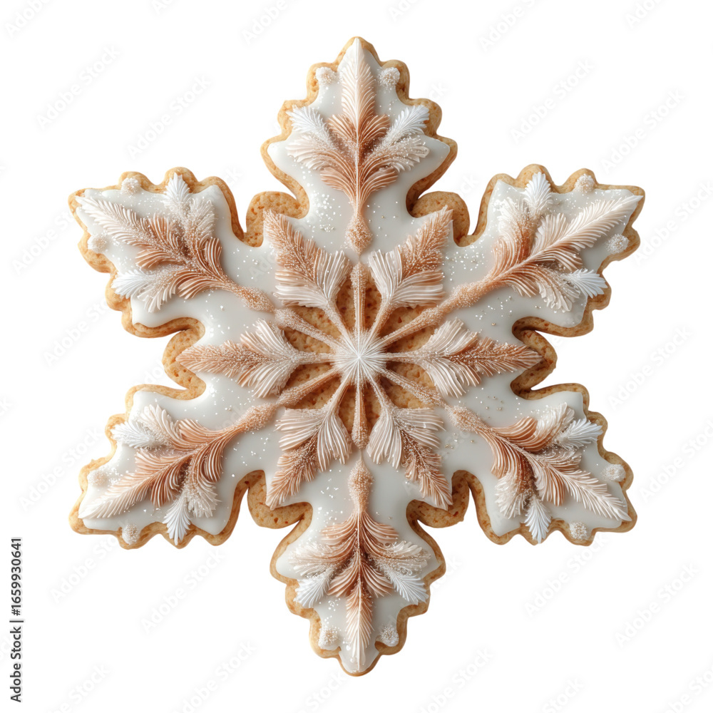 Obraz premium Decorative snowflake cookie decoration winter celebration food art cozy kitchen top view culinary creativity