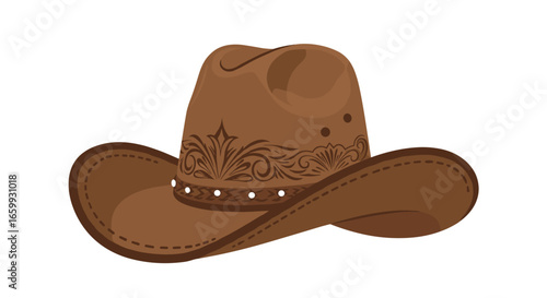 Realistic western cowboy hat with ornamental design on white background
