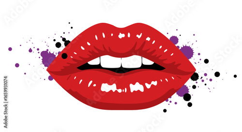 Bold red lips with artistic paint splatter