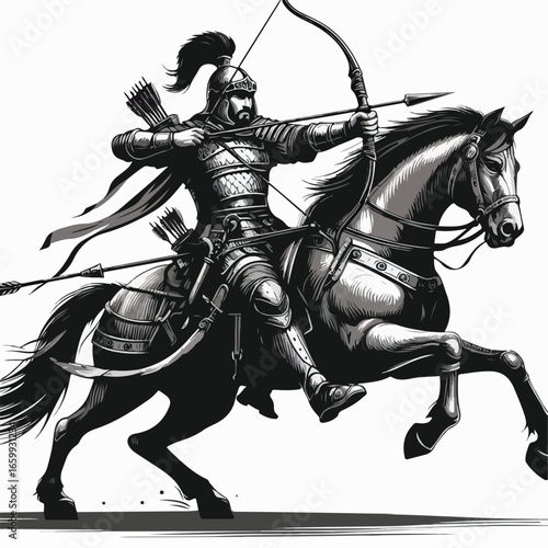 vector illustration of Warrior archer on horseback