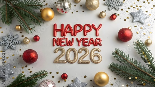 Happy New Year 2026 Golden Calligraphy on Red Festive Background, Happy new year 2026, welcome to 2026. happy new years. 