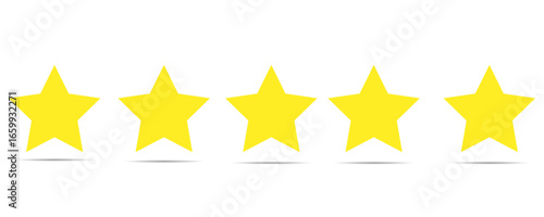 five star customer product review icon. Yellow 5 star rating feedback.