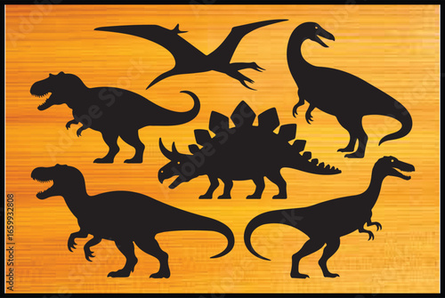 "Dinosaur Silhouettes on Wooden Background"

"Prehistoric Dinosaur Shadow Art"

"Jurassic Era Silhouette Illustrations"