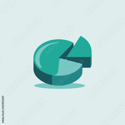 A threedimensional teal pie chart with a glossy surface and one separated slice.