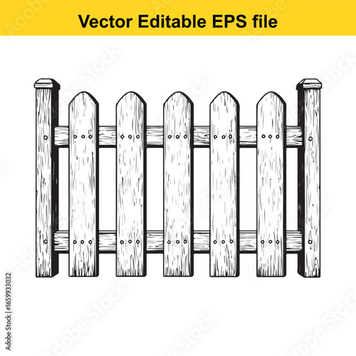 Wooden picket fence isolated on white background