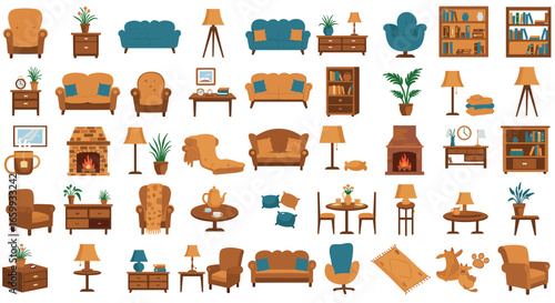 Cozy living room furniture set with modern mid century designs