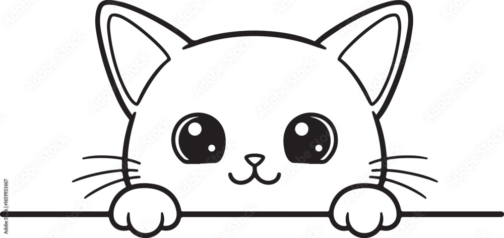 Obraz premium Adorable cartoon cat peeking over a surface with large eyes kitten animal