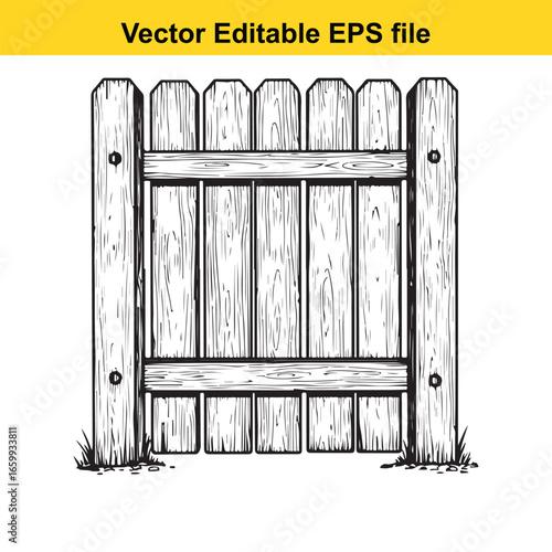 Wooden picket fence with grass isolated on white background