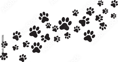 Scattered black paw prints on a transparent background dog paw cat paw
