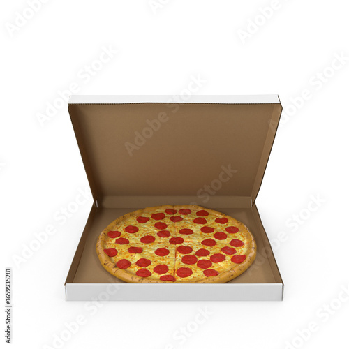 Pepperoni Pizza in Box Delicious Food Photography 3d Png