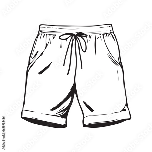 Vector sketch illustration of men's shorts in a casual and simple hand-drawn style.