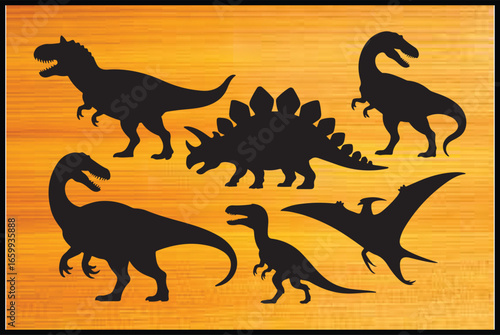 "Dinosaur Silhouettes on Wooden Background"

"Prehistoric Dinosaur Shadow Art"

"Jurassic Era Silhouette Illustrations"