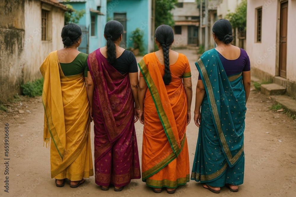 Fototapeta premium Colorful sarees women street