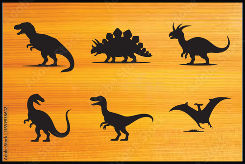 "Dinosaur Silhouettes on Wooden Background"

"Prehistoric Dinosaur Shadow Art"

"Jurassic Era Silhouette Illustrations"