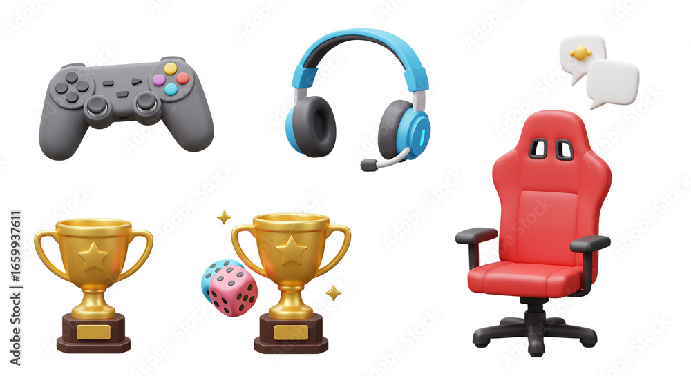 Fototapeta premium Red android character with a toy video game controller isolated on white