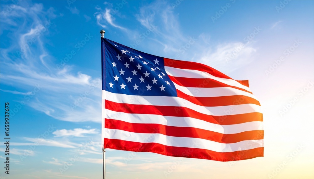 Fototapeta premium american flag on blue sky