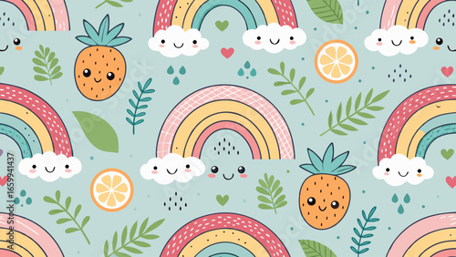 Cute Rainbow Pineapple Summer Pattern