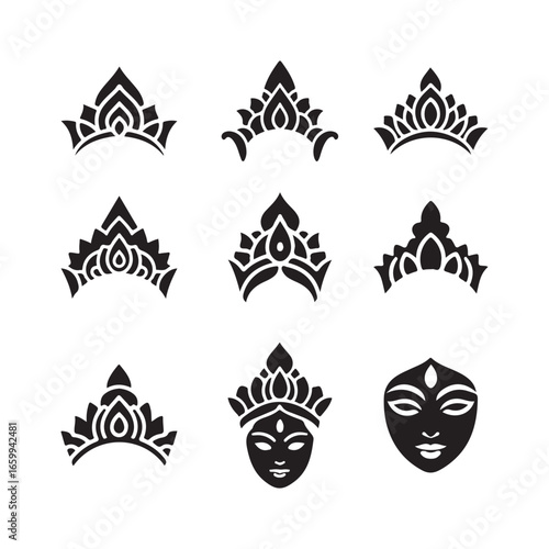 Indian deity crowns and face silhouette collection