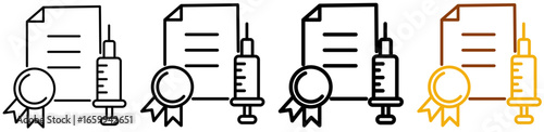 Immunity certificate icon set in modern outline style for healthcare authorization, vaccination proof, and global health systems, featuring multistyle stroke and full color variation set