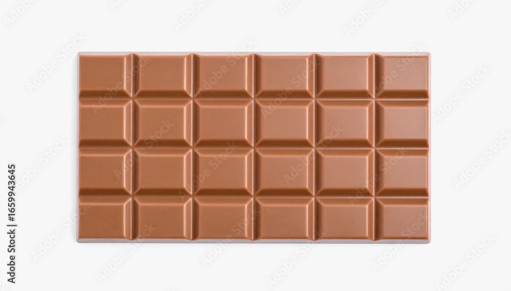 Fototapeta premium Delicious milk chocolate bar isolated on a bright white background showcasing its rich color and tempting texture