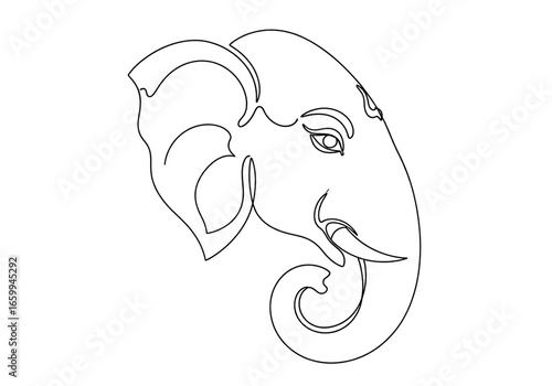 Lord Ganesha Face Line Art Transparent Background, Minimal Ganpati Head PNG.