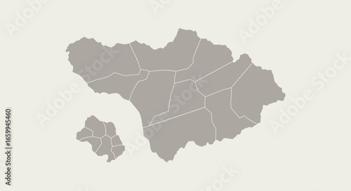 Stock vector map of Bali, Indonesia, displaying regions and administrative divisions in a neutral color scheme
