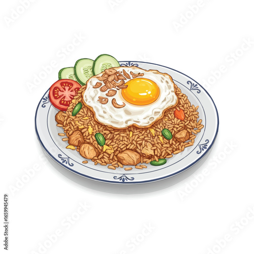 Vector Nasi Goreng Indonesian Fried Rice Illustration – Traditional Asian Food