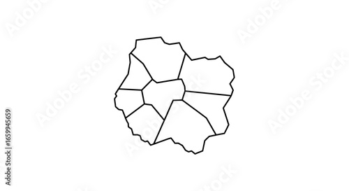 Stylized Outline Map of a Territory Divided into Administrative Regions and Districts on a Clean White Background
