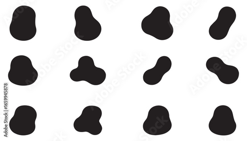 Abstract organic blob shapes vector set. Modern liquid amoeba forms. Minimalist irregular random ink spots for contemporary design. Simple geometric graphic pattern elements. Vector Illustration.