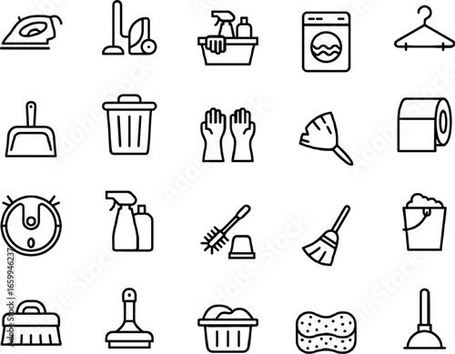 Cleaning vector icon set for housekeeping and home maintenance graphics black silhouette print design