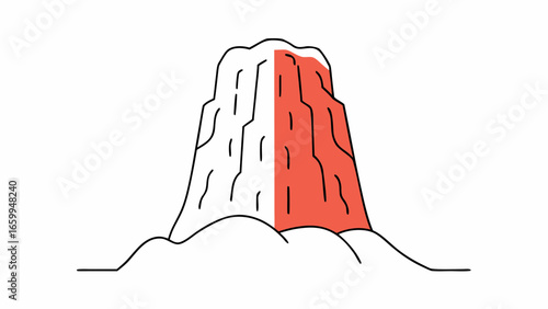 Vector of Tall cliff wall with red rock texture and snowcap isolated on transparency background
