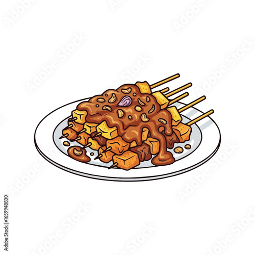 Vector Sate Indonesian Satay Illustration – Grilled Meat Skewers with Peanut Sauce