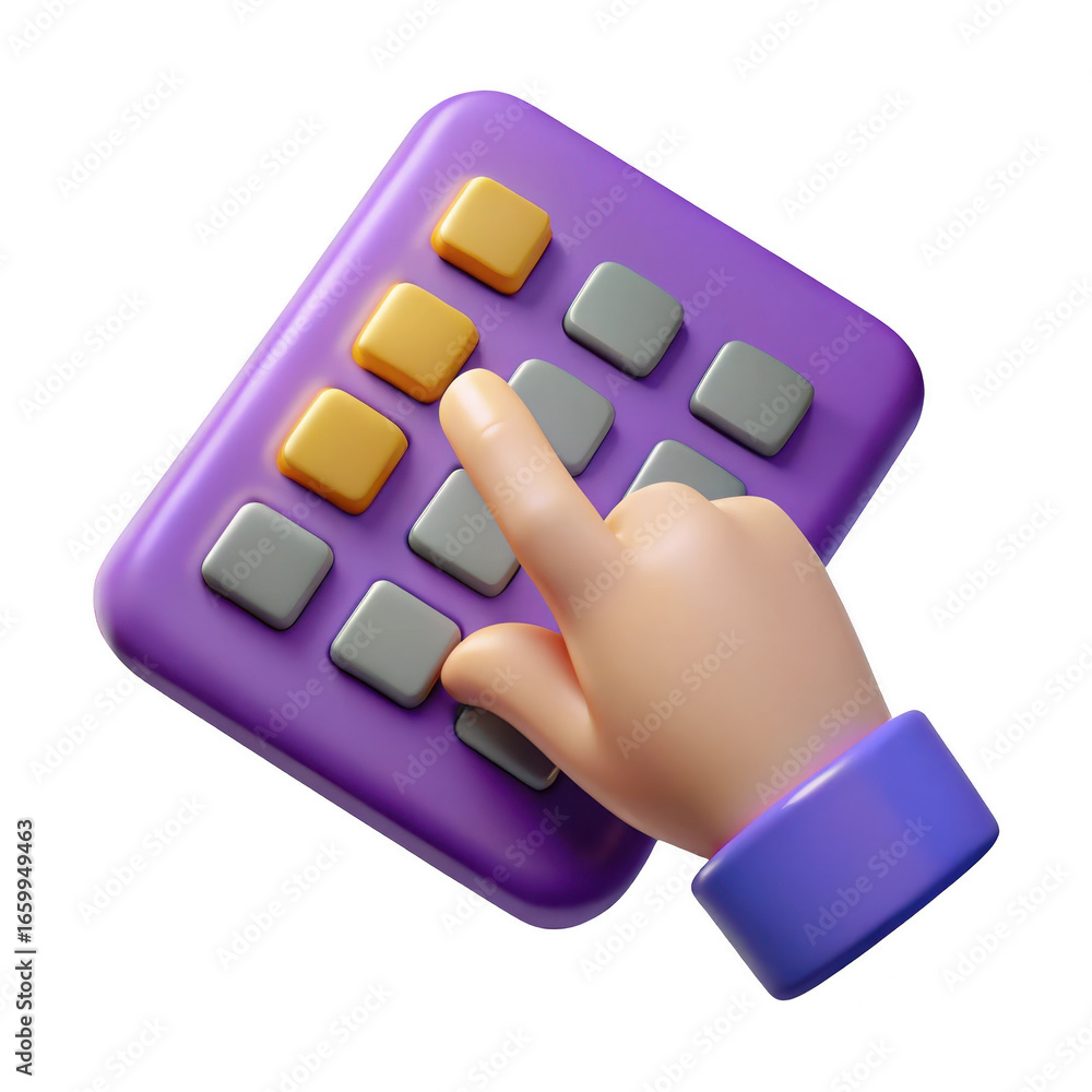 3d stylized calculator with finger interaction isolated on transparent background 3d stylized calculator with finger interaction isolated on transparent background