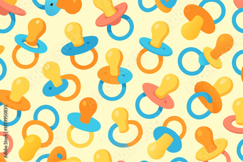 Pacifier Seamless Pattern in Soft Yellow and Pastel Colors