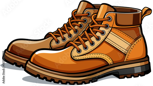 Stylish brown leather work boots with durable laces, rugged soles perfect for outdoor adventures, everyday wear. Sturdy construction, waterproof design offers protection, comfort for ..