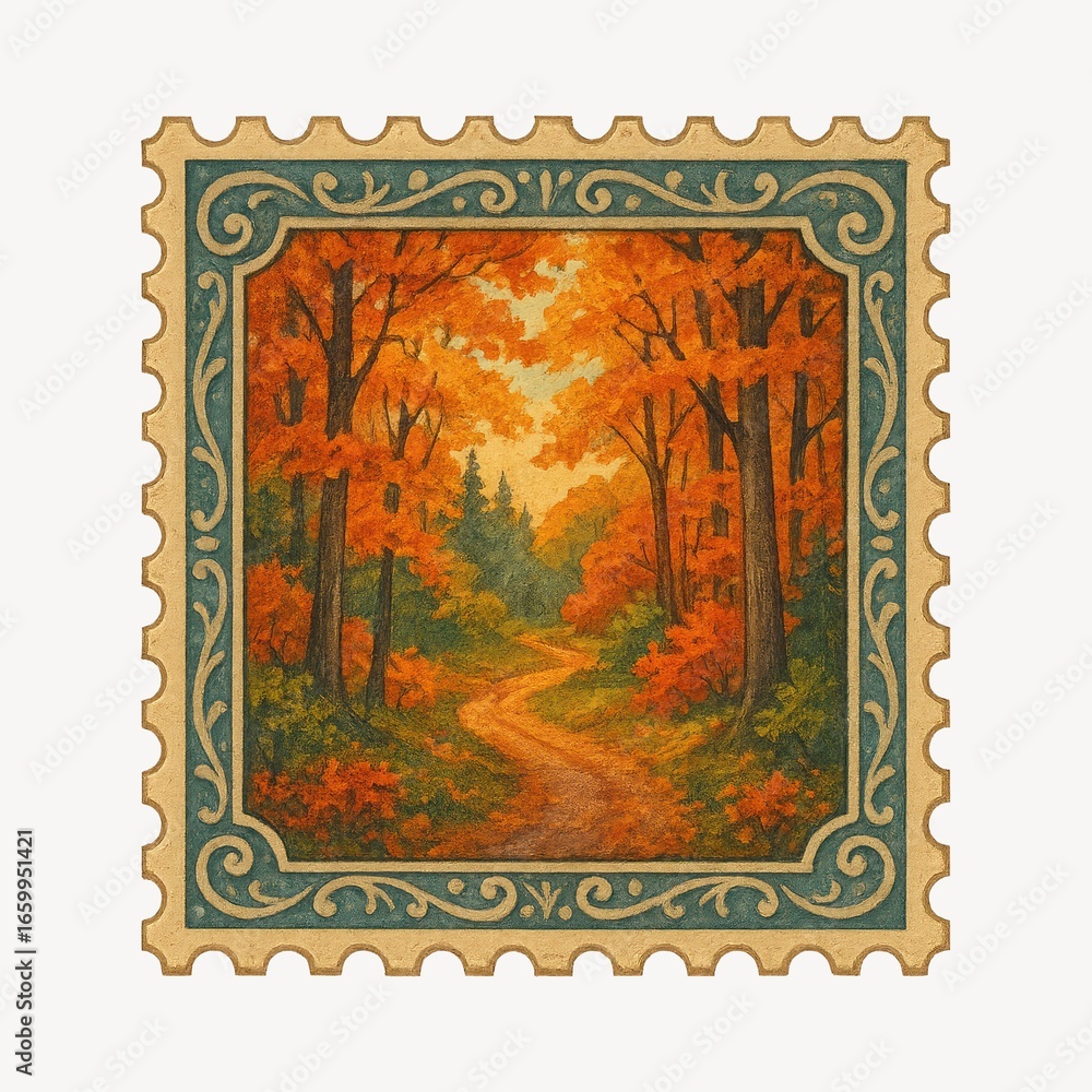 Obraz premium Vintage autumn forest stamp