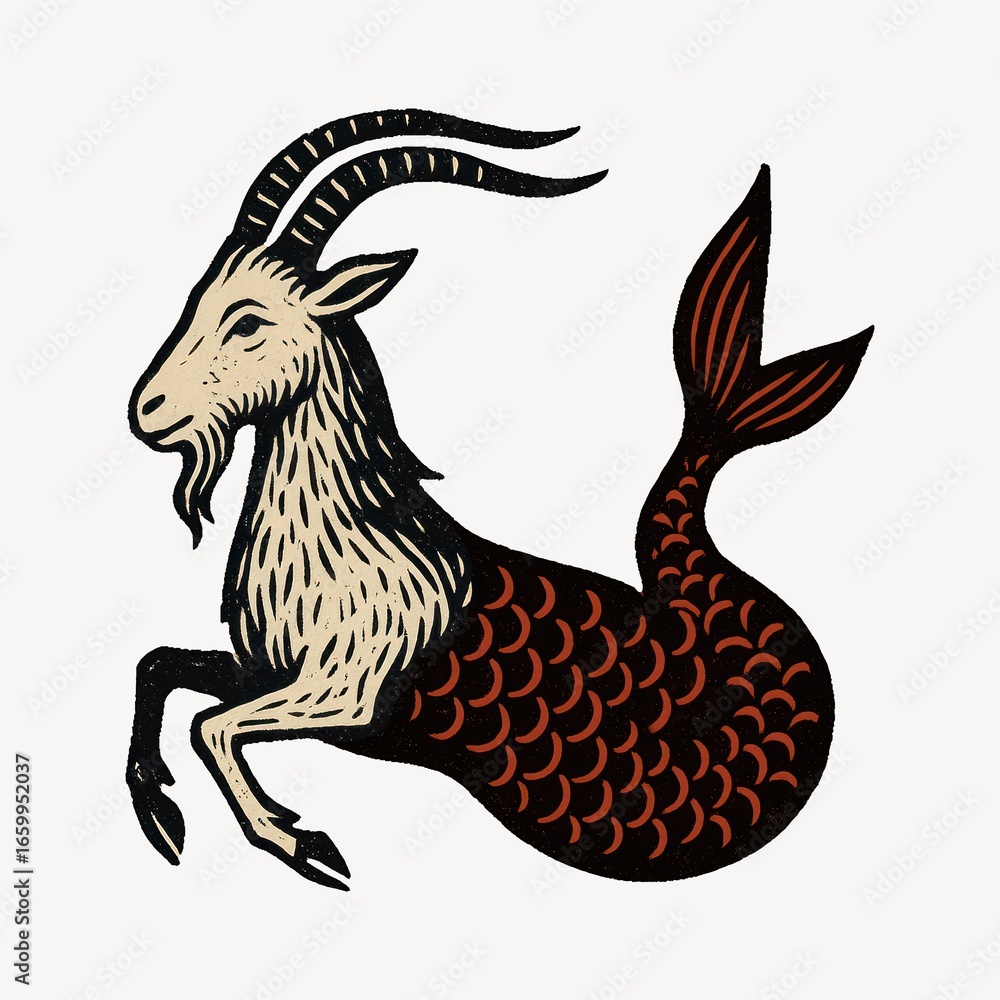 Fototapeta premium Capricorn zodiac mythical creature illustration.